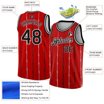 Personalized Red Black-White Lines Authentic City Edition Basketball Jersey Team Custom Name and Number
