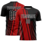Personalized Red Black-White Lines Sublimation Soccer Uniform Jersey Team Custom Name and Number