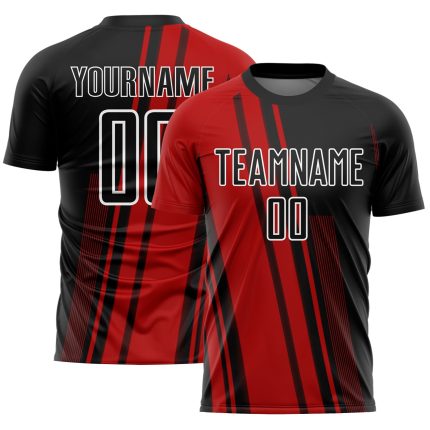Personalized Red Black-White Lines Sublimation Soccer Uniform Jersey Team Custom Name and Number