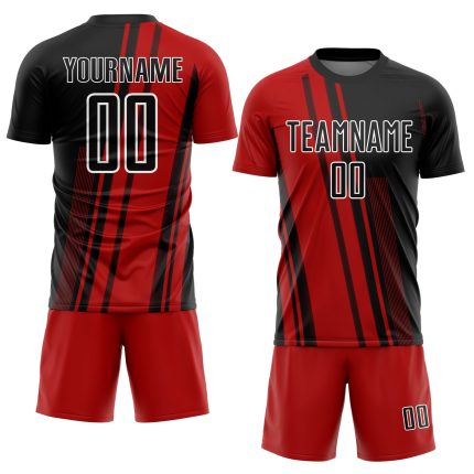 Personalized Red Black-White Lines Sublimation Soccer Uniform Jersey Team Custom Name and Number