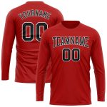 Personalized Red Black-White Long Sleeve Performance T-Shirt Team Custom Name and Number