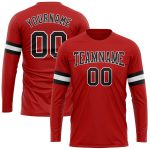 Personalized Red Black-White Long Sleeve Performance T-Shirt Team Custom Name and Number