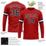 Personalized Red Black-White Long Sleeve Performance T-Shirt Team Custom Name and Number