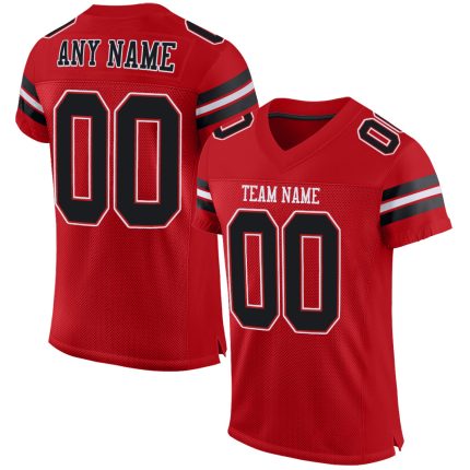 Personalized Red Black-White Mesh Authentic Football Jersey Team Custom Name and Number