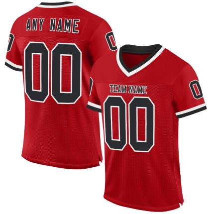 Personalized Red Black-White Mesh Authentic Throwback Football Jersey