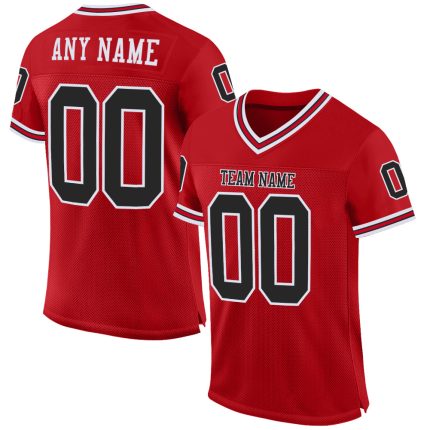Personalized Red Black-White Mesh Authentic Throwback Football Jersey Team Custom Name and Number
