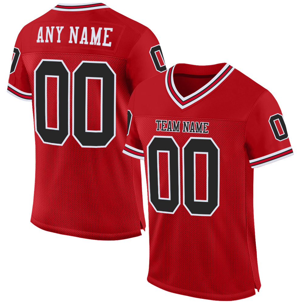 Personalized Red Black-White Mesh Authentic Throwback Football Jersey Team Custom Name and Number