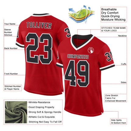 Personalized Red Black-White Mesh Authentic Throwback Football Jersey