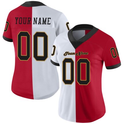 Personalized Red Black-White Mesh Split Fashion Football Jersey Team Custom Name and Number