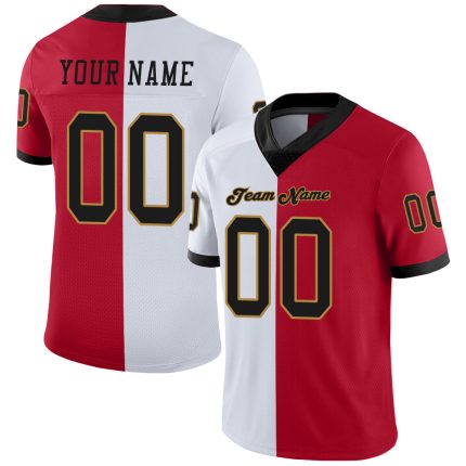 Personalized Red Black-White Mesh Split Fashion Football Jersey Team Custom Name and Number