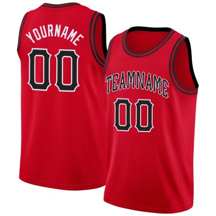 Personalized Red Black-White Round Neck Rib-Knit Basketball Jersey Team Custom Name and Number