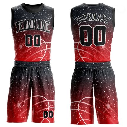 Personalized Red Black-White Round Neck Sublimation Basketball Suit Jersey