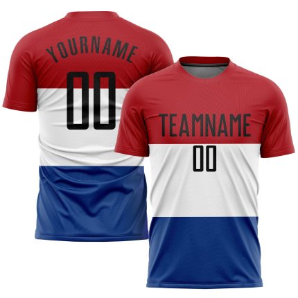 Personalized Red Black White-Royal Sublimation Dutch Flag Soccer Uniform Jersey Team Custom Name and Number