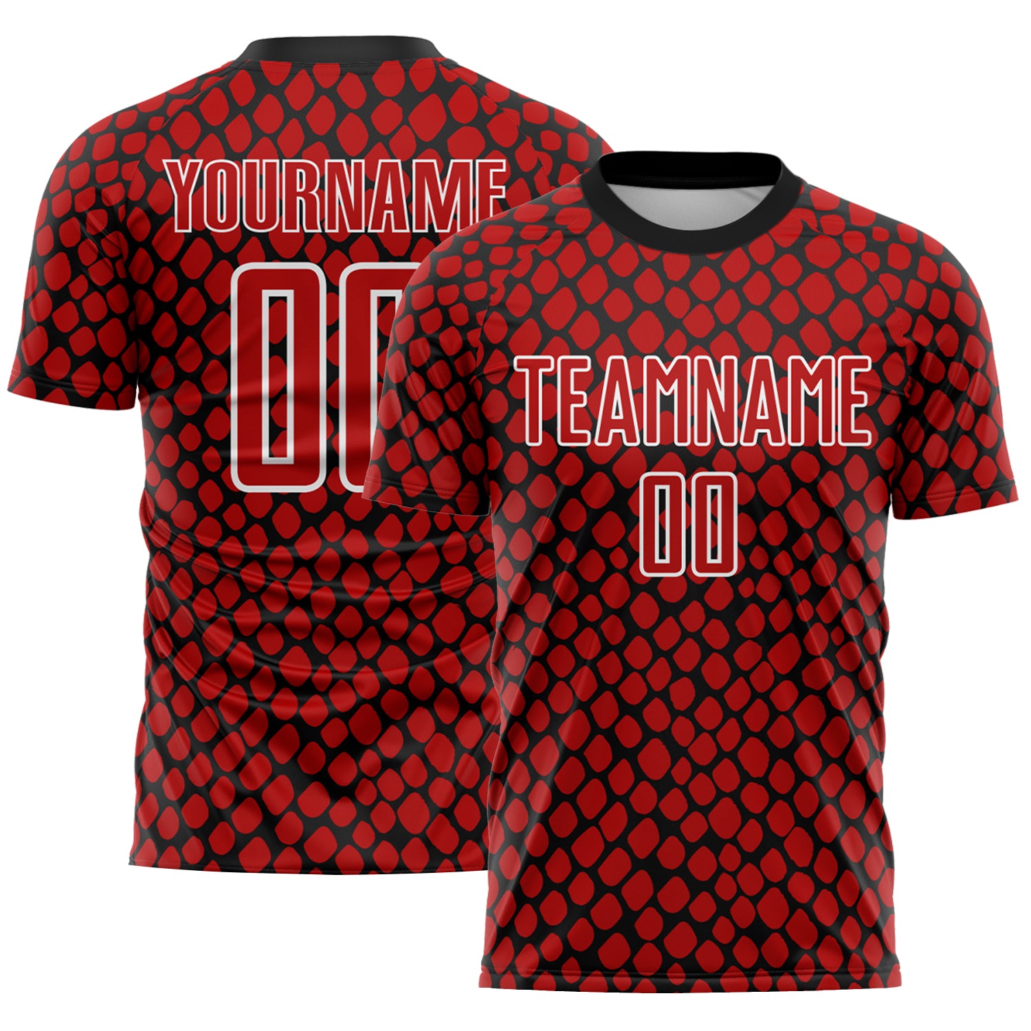 Personalized Red Black-White Snake Skin Sublimation Soccer Uniform Jersey Team Custom Name and Number