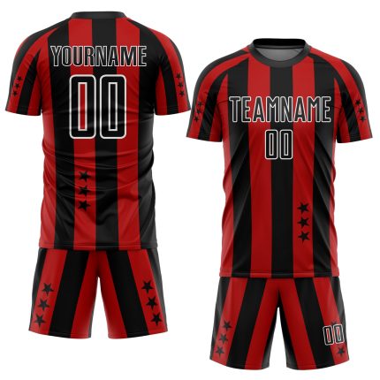 Personalized Red Black-White Stars And Squares Sublimation Soccer Uniform Jersey Team Custom Name and Number