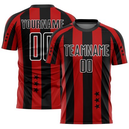 Personalized Red Black-White Stars And Squares Sublimation Soccer Uniform Jersey Team Custom Name and Number