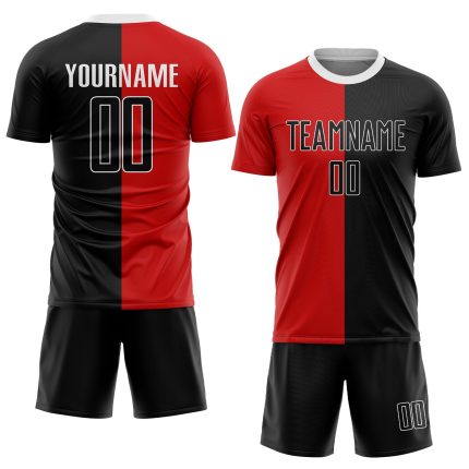 Personalized Red Black-White Sublimation Split Fashion Soccer Uniform Jersey Team Custom Name and Number
