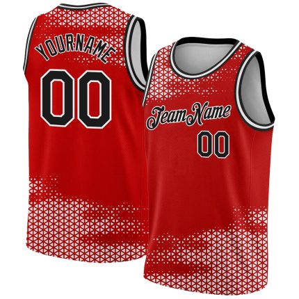 Personalized Red Black-White Triangle Shapes Authentic City Edition Basketball Jersey Team Custom Name and Number