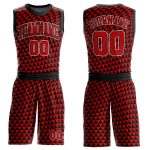 Personalized Red Black-White Triangle Shapes Round Neck Sublimation Basketball Suit Jersey Team Custom Name and Number