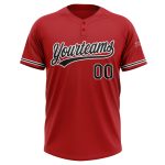 Personalized Red Black-White Two-Button Unisex Softball Jersey