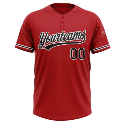 Personalized Red Black-White Two-Button Unisex Softball Jersey