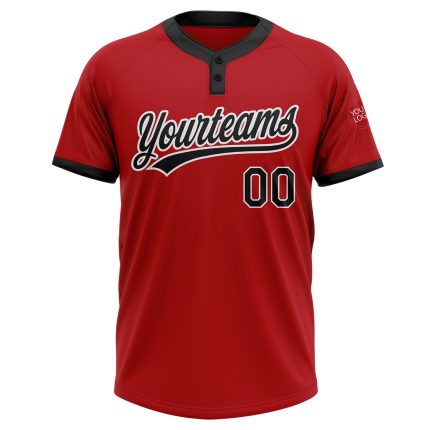 Personalized Red Black-White Two-Button Unisex Softball Jersey Team Custom Name and Number