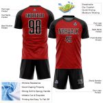 Custom red, black and white soccer jersey, side view