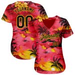 Personalized Red Black-Yellow 3D Pattern Design Sun Beach Hawaii Palm Trees Authentic Baseball Jersey Team Custom Name and Number