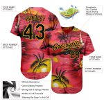 Personalized Red Black-Yellow 3D Pattern Design Sun Beach Hawaii Palm Trees Authentic Baseball Jersey Team Custom Name and Number
