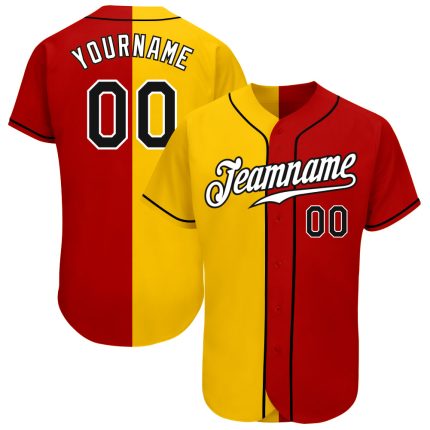 Personalized Red Black-Yellow Authentic Split Fashion Baseball Jersey Team Custom Name and Number