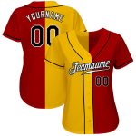 Personalized Red Black-Yellow Authentic Split Fashion Baseball Jersey Team Custom Name and Number