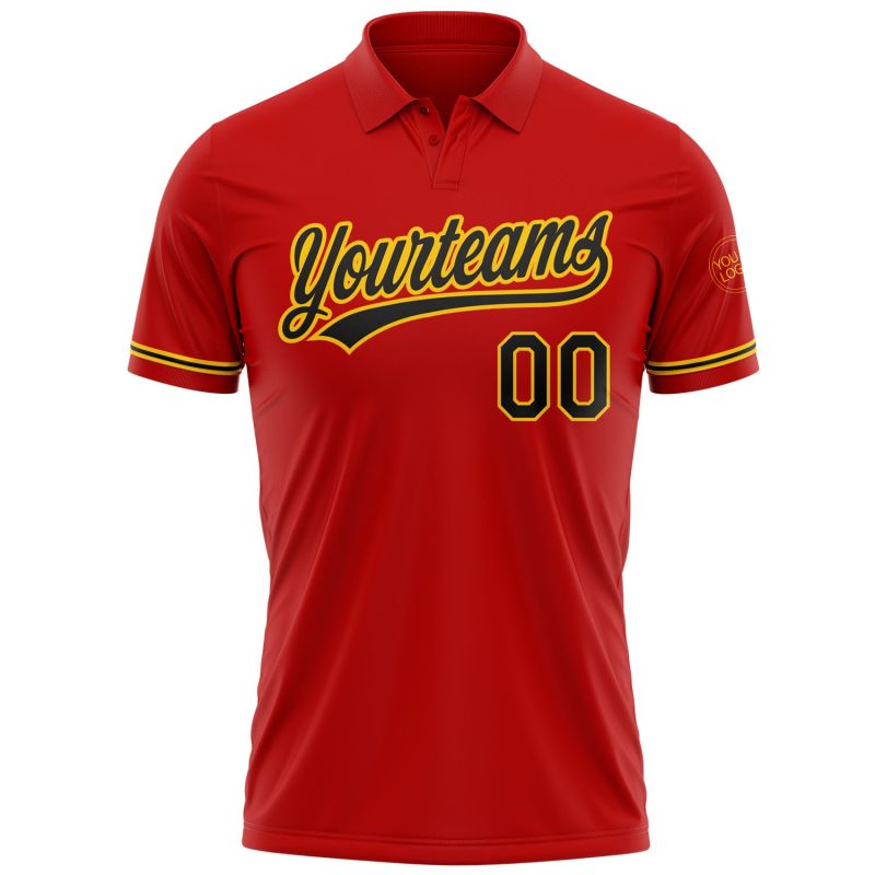 Personalized Red Black-Yellow Performance Vapor Golf Polo Shirt Team Custom Name and Number