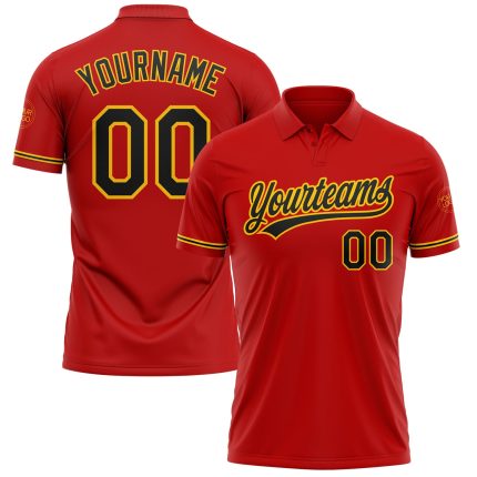 Personalized Red Black-Yellow Performance Vapor Golf Polo Shirt Team Custom Name and Number