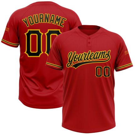Personalized Red Black-Yellow Two-Button Unisex Softball Jersey Team Custom Name and Number