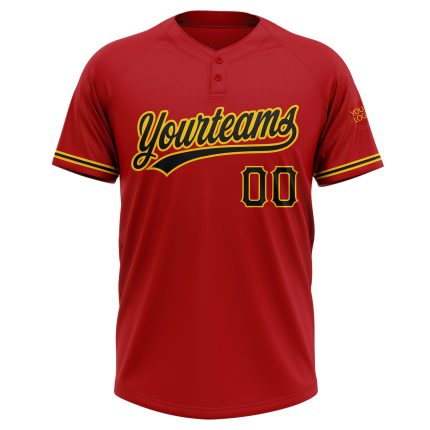 Personalized Red Black-Yellow Two-Button Unisex Softball Jersey Team Custom Name and Number