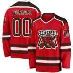 Personalized Red Brown-White Hockey Jersey Team Custom Name and Number