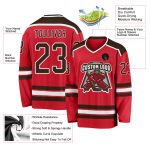 Personalized Red Brown-White Hockey Jersey Team Custom Name and Number