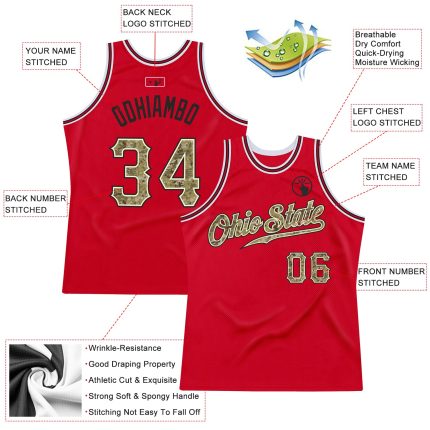 Personalized Red Camo-Black Authentic Throwback Basketball Jersey Team Custom Name and Number