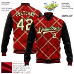 Personalized Red City Cream Black-Green Check Board 3D Pattern Design Bomber Full-Snap Varsity Letterman Jacket Team Custom Name and Number