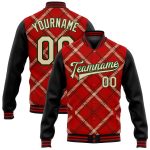 Personalized Red City Cream Black-Green Check Board 3D Pattern Design Bomber Full-Snap Varsity Letterman Jacket Team Custom Name and Number