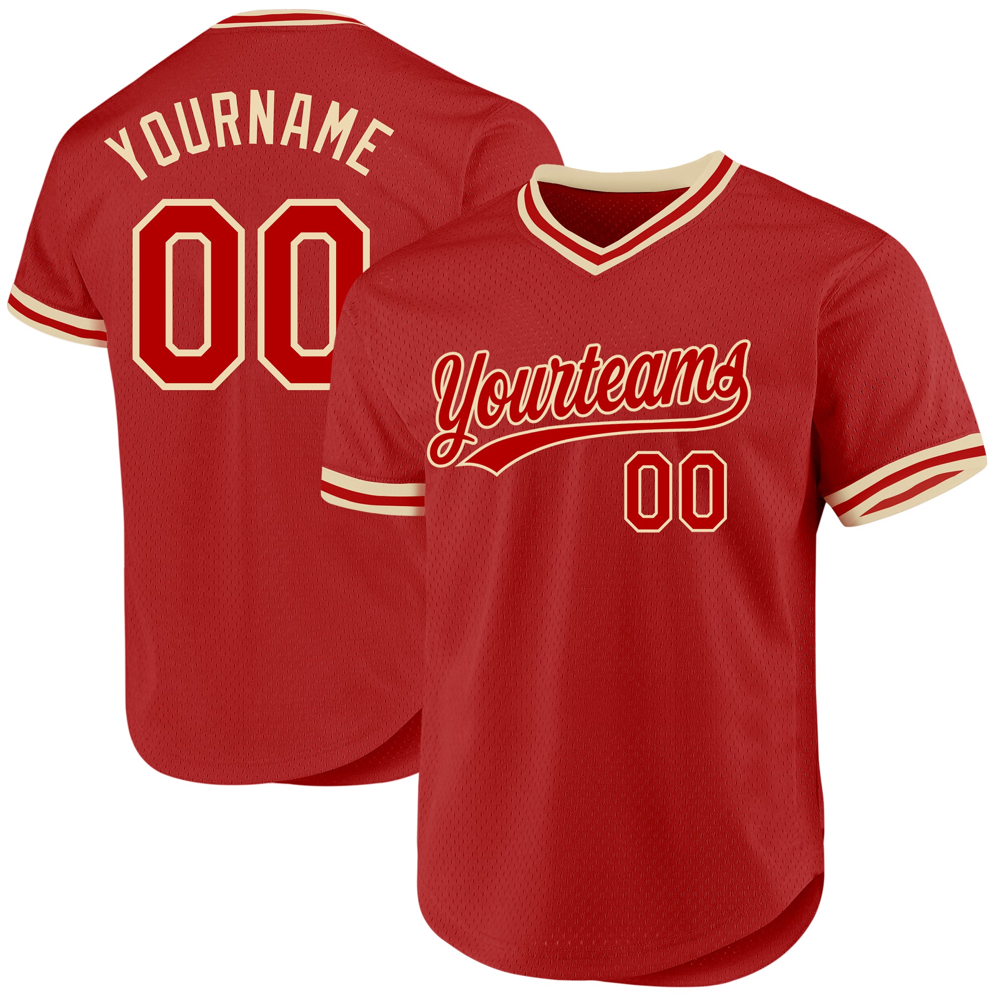 Personalized Red Cream Authentic Throwback Baseball Jersey Team Custom Name and Number