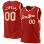 Personalized Red Cream Authentic Throwback Basketball Jersey Team Custom Name and Number