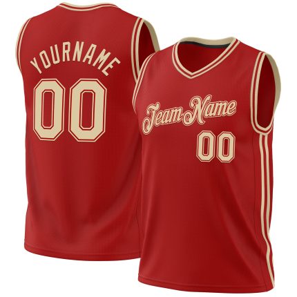 Personalized Red Cream Authentic Throwback Basketball Jersey Team Custom Name and Number