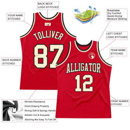 Personalized Red Cream-Black Authentic Throwback Basketball Jersey Team Custom Name and Number
