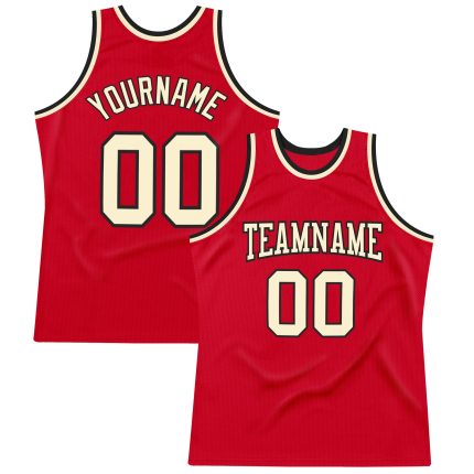 Personalized Red Cream-Black Authentic Throwback Basketball Jersey Team Custom Name and Number