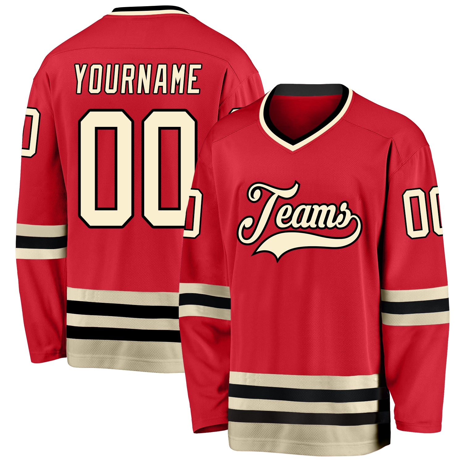 Personalized Red Cream-Black Hockey Jersey Team Custom Name and Number