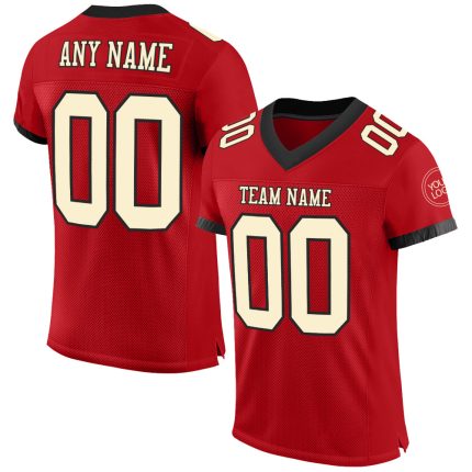 Personalized Red Cream-Black Mesh Authentic Football Jersey Team Custom Name and Number