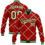 Personalized Red Cream-Green Check Board 3D Pattern Design Bomber Full-Snap Varsity Letterman Jacket Team Custom Name and Number