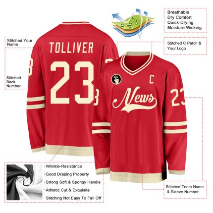 Personalized Red Cream Hockey Jersey Team Custom Name and Number
