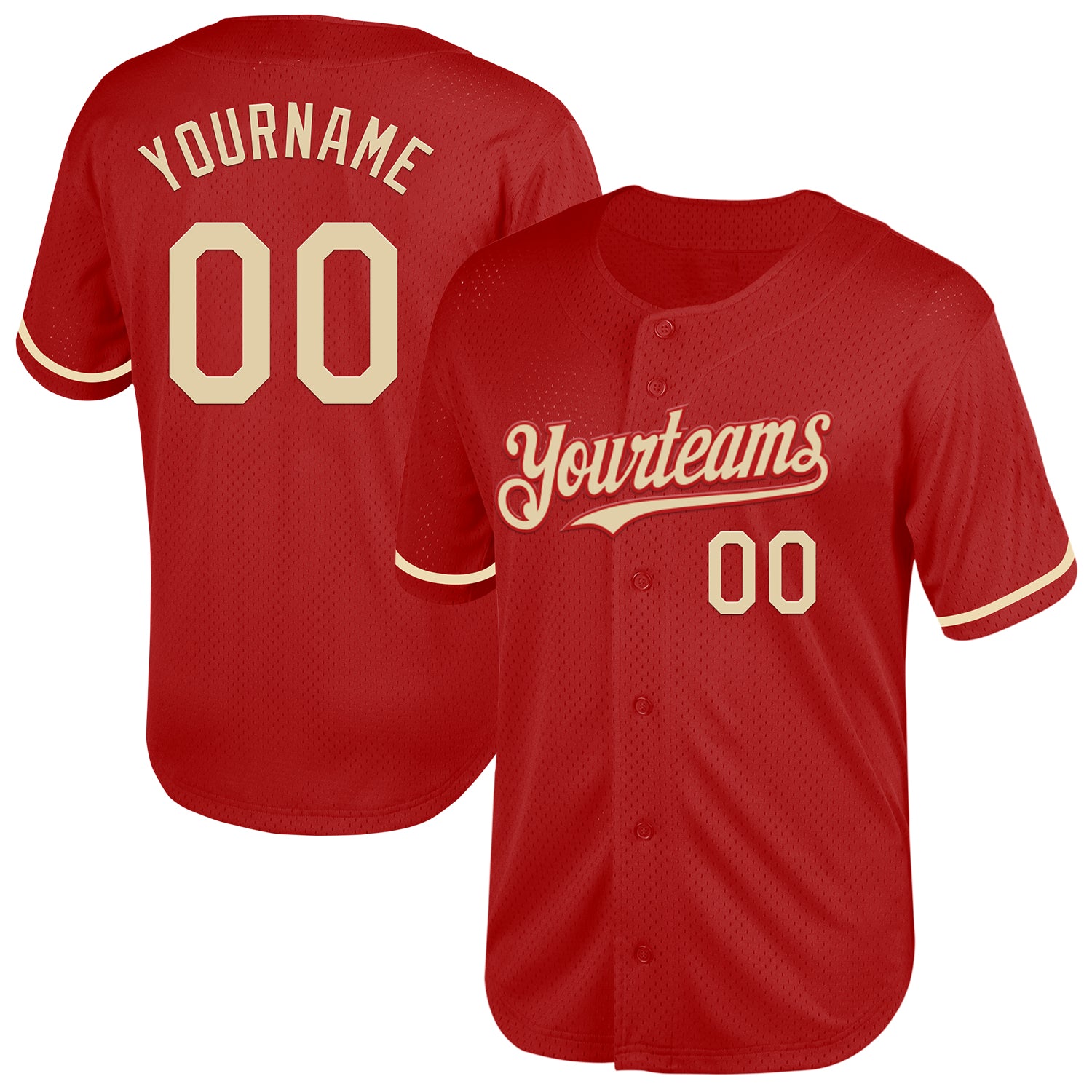 Personalized Red Cream Mesh Authentic Throwback Baseball Jersey Team Custom Name and Number